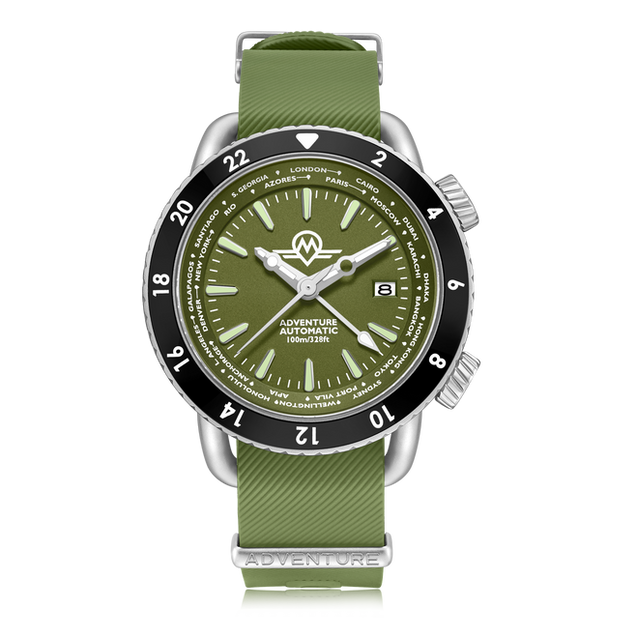 MONRO ADVENTURE is a multi-functional timepiece powered by the Seiko NH34A automatic GMT movement.

 

It allows you to tell the time in 24 locations around the world, go diving to 100m and change between its two straps straight out of the box.  Available now in seven limited edition styles to accompany you on your own adventures.