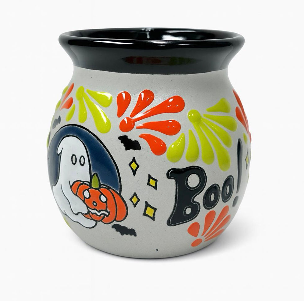 Thumbnail: Talavera Ghost/Pumpkin “Boo” Design Jarrito | White & Black Rim