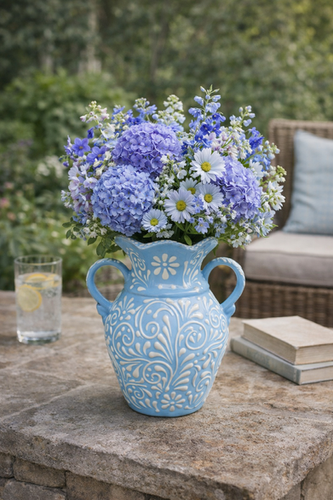 Talavera Cielito Lindo Flower Vase | Blue & White | Casa Artesanal