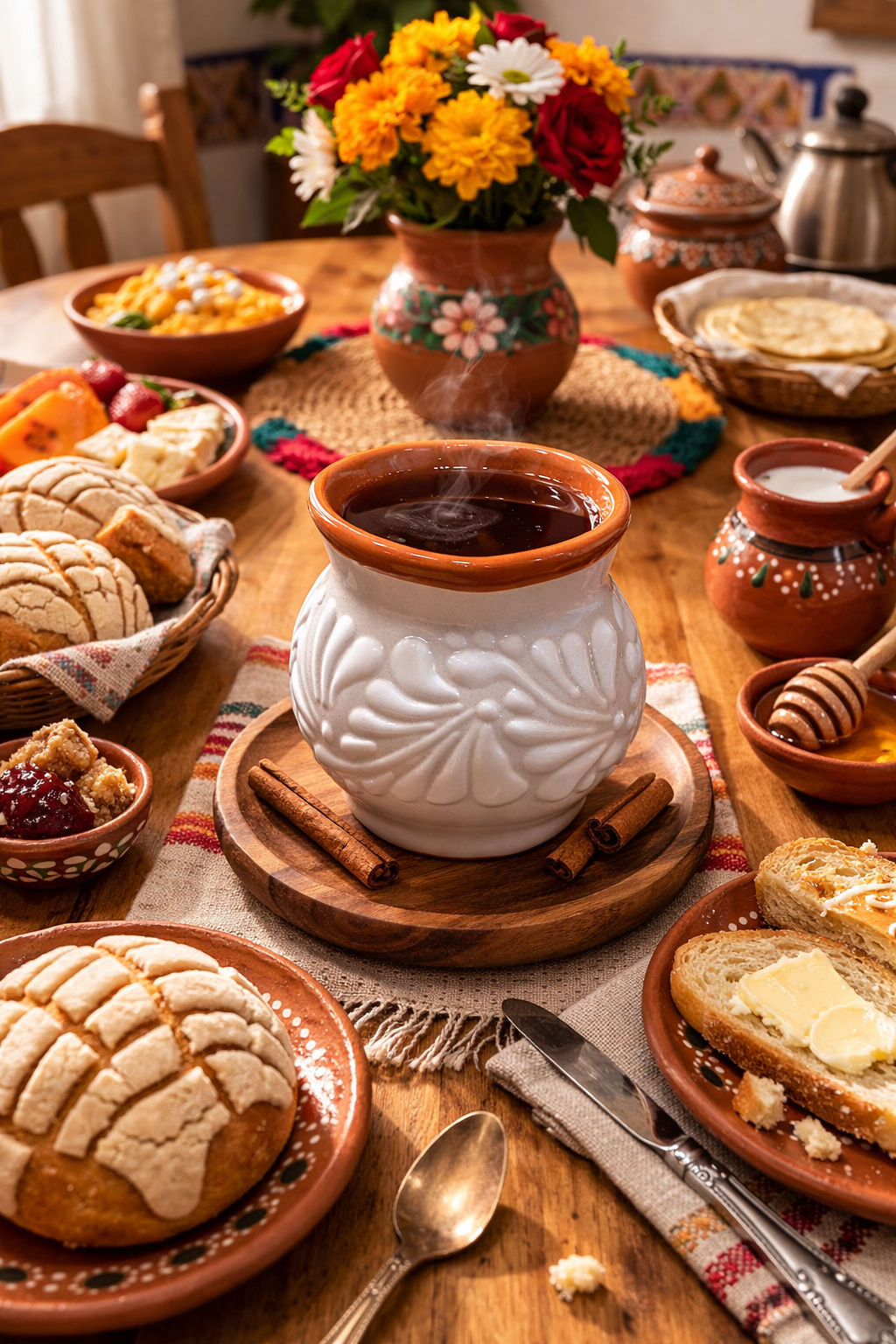 Talavera White Floral Mug With Brown Interior Handmade Mexican Styles
