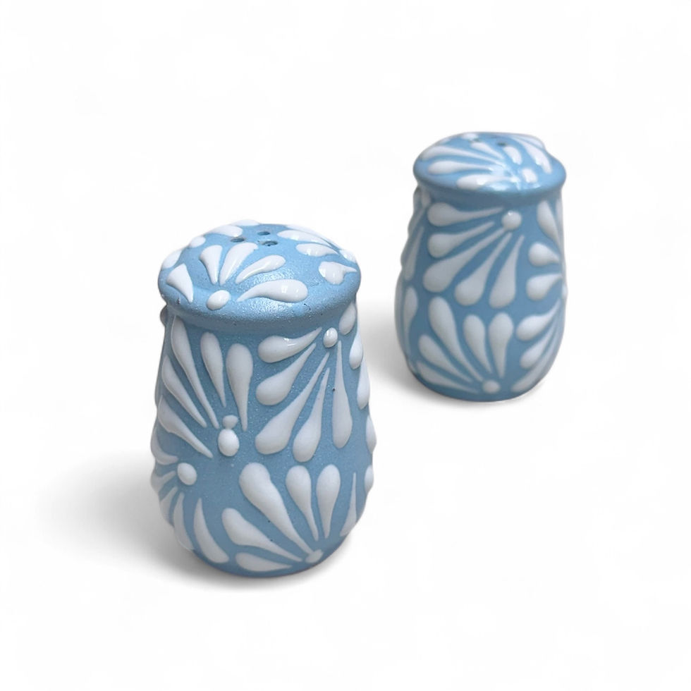 Thumbnail: Handcrafted Talavera  Salt & Pepper Shaker Set | Blue & White Floral Design