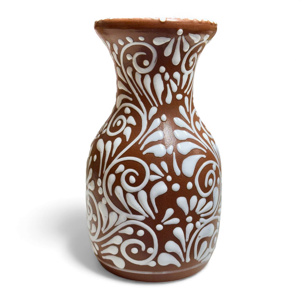 Thumbnail: Handcrafted Talavera Flower Vase Floral Design | Terracotta Brown & White Color