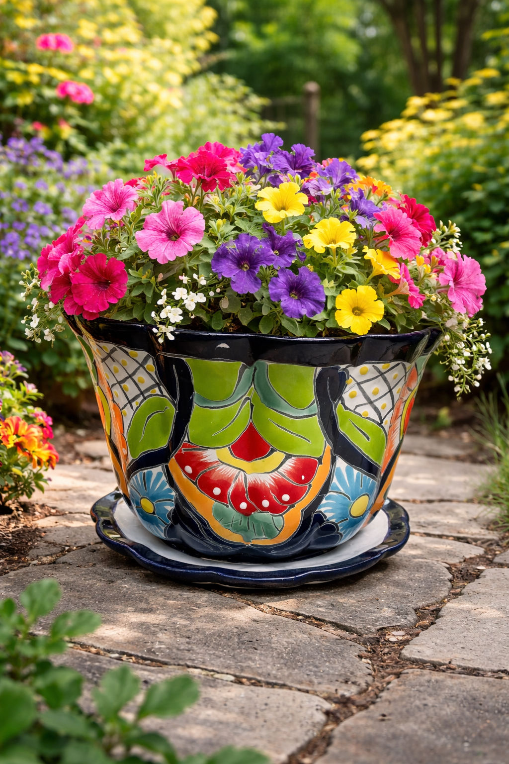 Talavera Floral Planter With Matching Saucer Handcrafted Decor Pot 