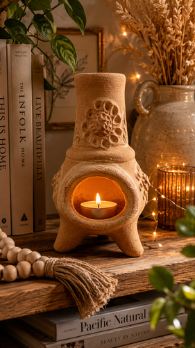 Clive Brooker セラミックオブジェ ミッドセンチュリー 英国陶芸 Handcrafted Rustic Barro Chimney Candle Holder | Tabletop Decor