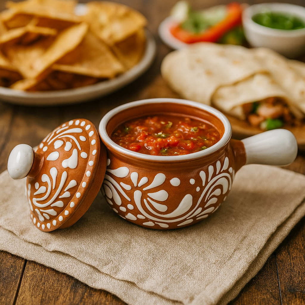 Mexican Talavera Salsero With Lid | Brown & White Color 