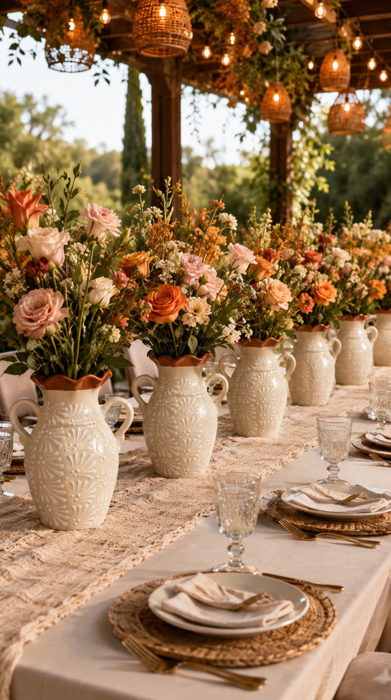Set of 6 | Handcrafted White & Brown Talavera Flower Vase