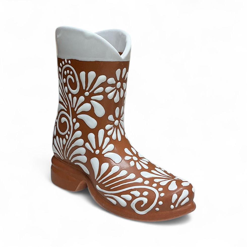 Thumbnail: Talavera Brown & White Boot Vase – 7x7 Handcrafted Ceramic Decor