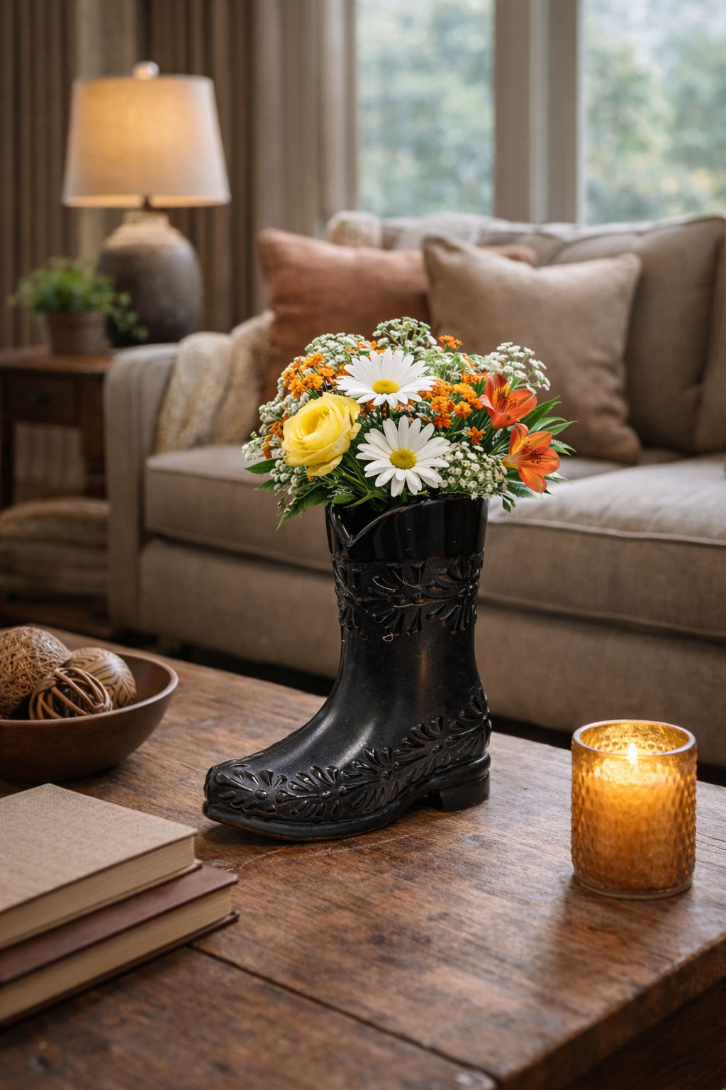 Talavera Boot Flower Vase | Black | Lead Free