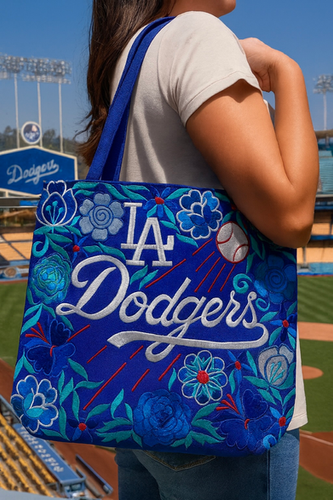 Traditional Embroided LA Dodgers Tote Bag | Floral Design | Casa
