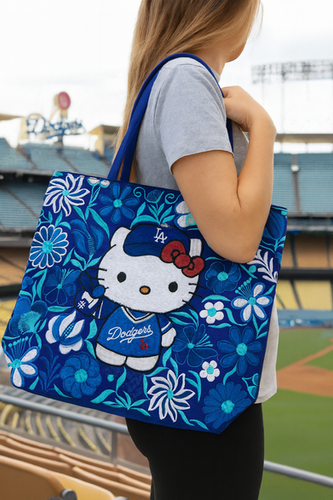 Traditional Embroided Hello Kitty LA Dodgers Tote Bag | Floral