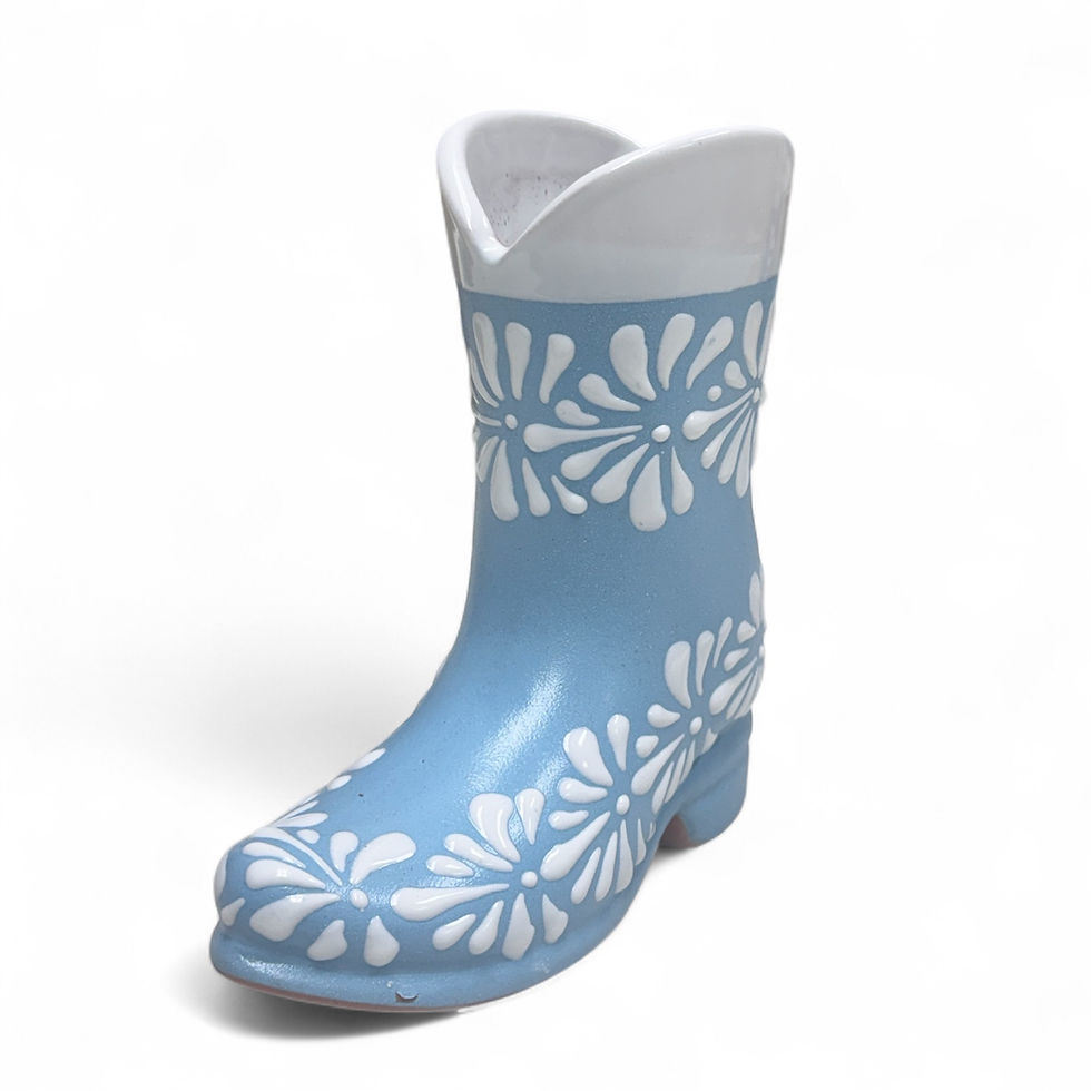 Thumbnail: Handmade Talavera Flower Vase Boot | Blue & White Rim