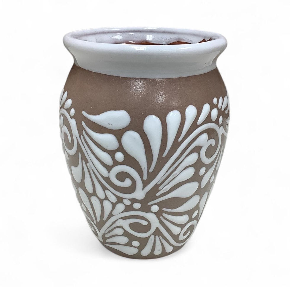 Thumbnail: Talavera Brown Skull Sombrero Swirl Flower Vase – Lead Free – 7x5”  Inches
