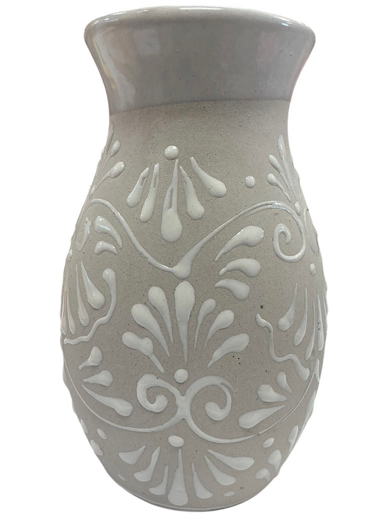 Thumbnail: Set of 12 | Talavera White Floral Embossed Flower Vases Wedding Centerpieces