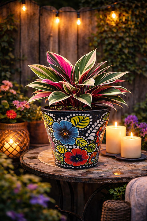 Talavera Planter | Garden Accent | Black Multi Color | Casa Artesanal