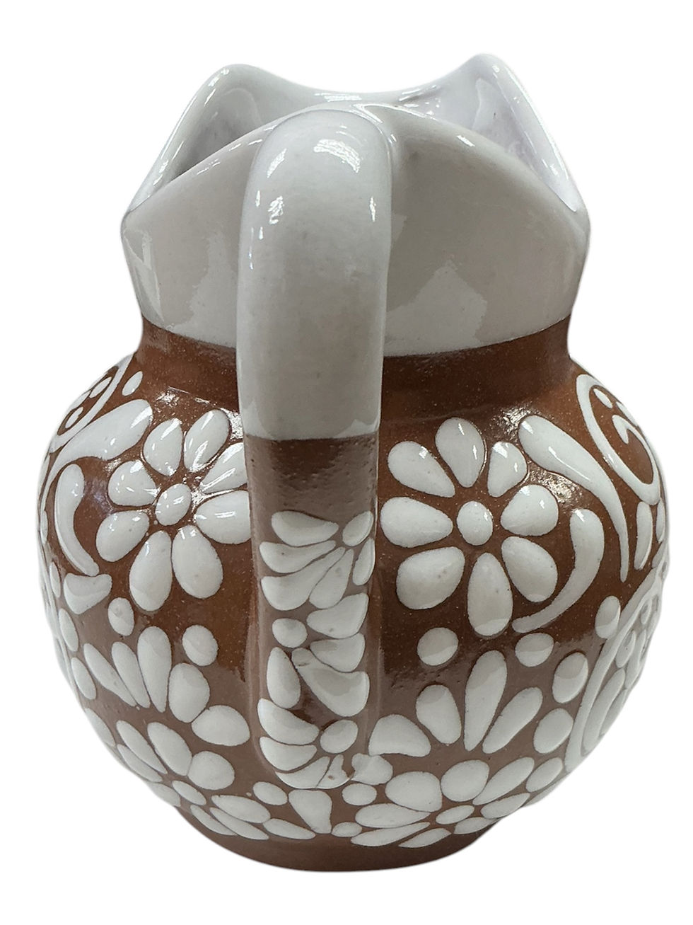 Thumbnail: Set of 6 | Talavera Brown & White Floral Pitcher Vase Handcrafted Table Center