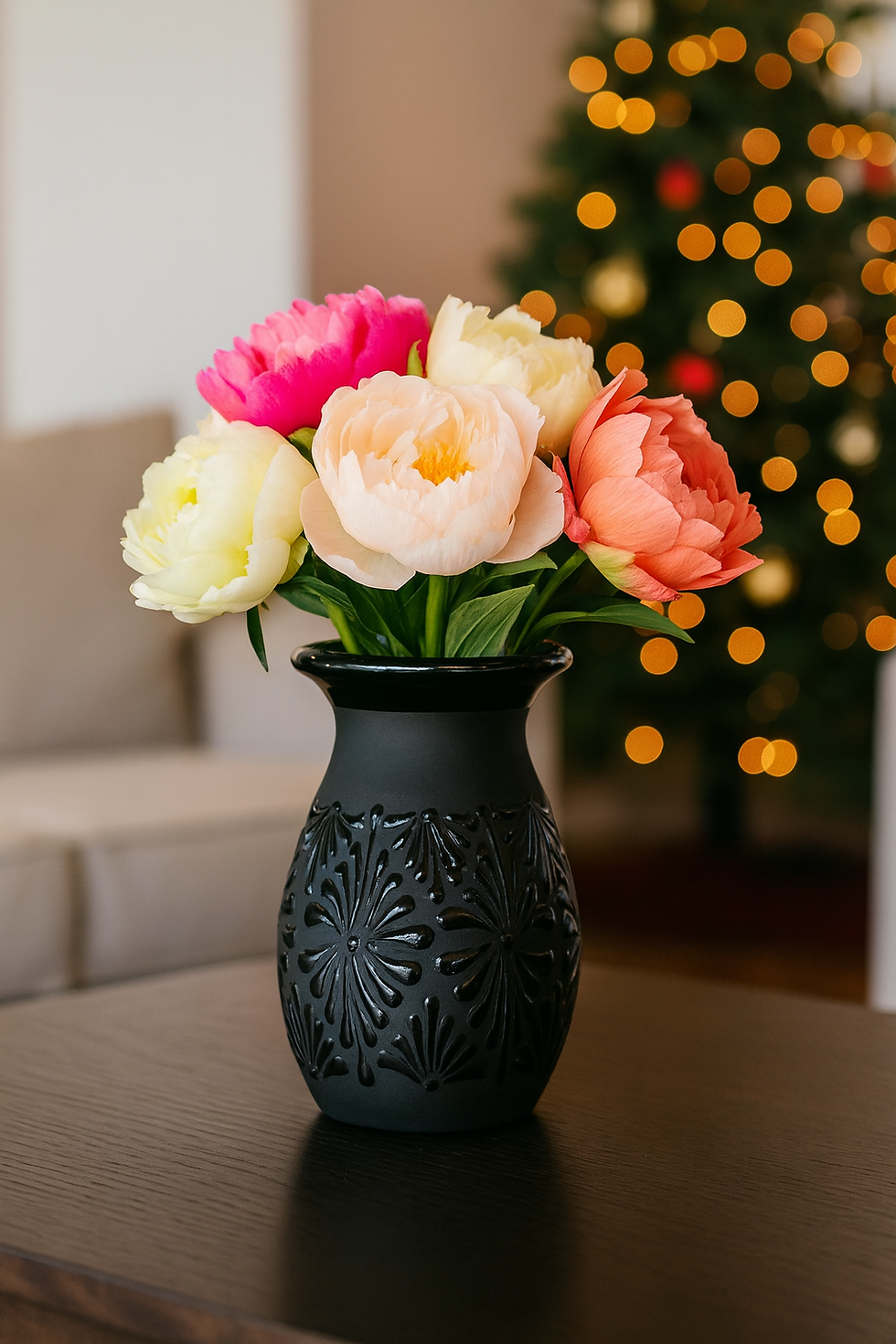 Talavera Black Flower Vase – Lead Free