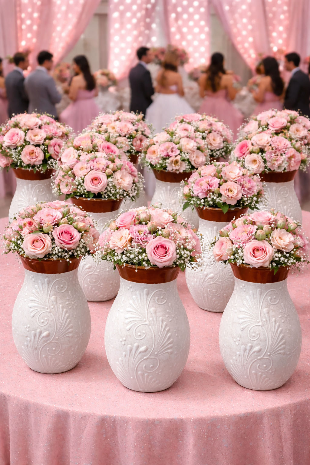 Set Of 12 Handmade Talavera Vases | White Floral Design 