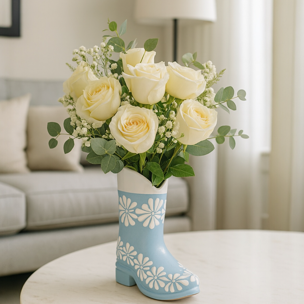 Handmade Talavera Flower Vase Boot | Blue & White Rim