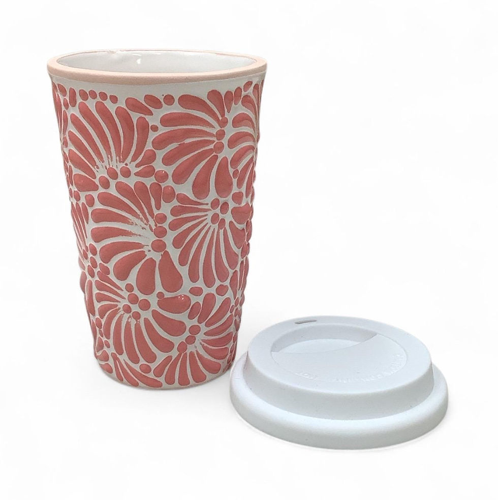 Thumbnail: Talavera Pink Floral (Plumeado) Thermo 6x3.5” Inches – 14 oz – Lead Free, Microw