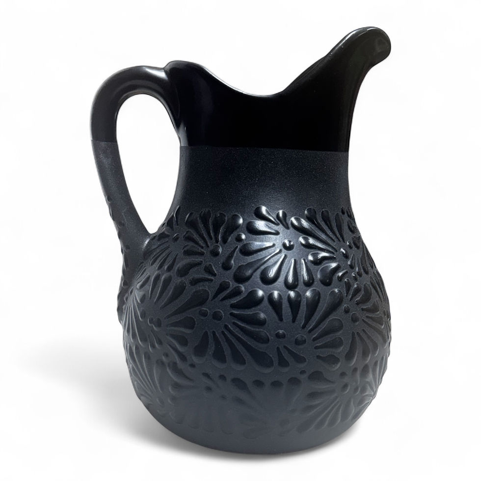 Thumbnail: Handmade Mexican Talavera Pitcher | Black & Embossed Black color