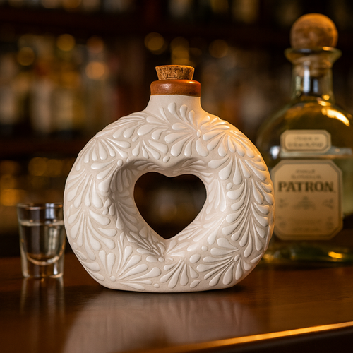 Handcrafted Talavera Heart shaped Tequilero | white & Terracotta