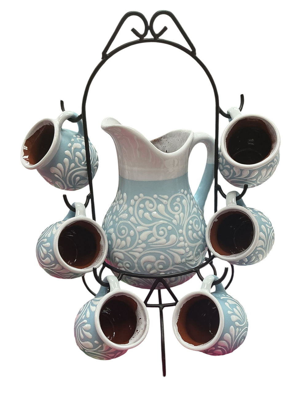 Thumbnail: Talavera Beverage Server Set with 6 Cups & Metal Stand