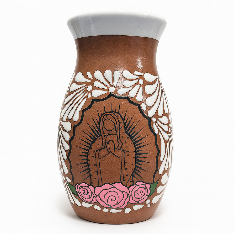 Thumbnail: Mexican Talavera Virgin Mary Flower Vase | Brown & White Color 