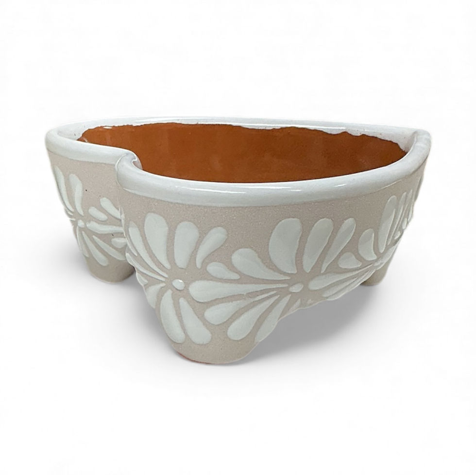 Thumbnail: Talavera Heart Shaped Molcajete Salsa Bowl – White Design – Lead Free