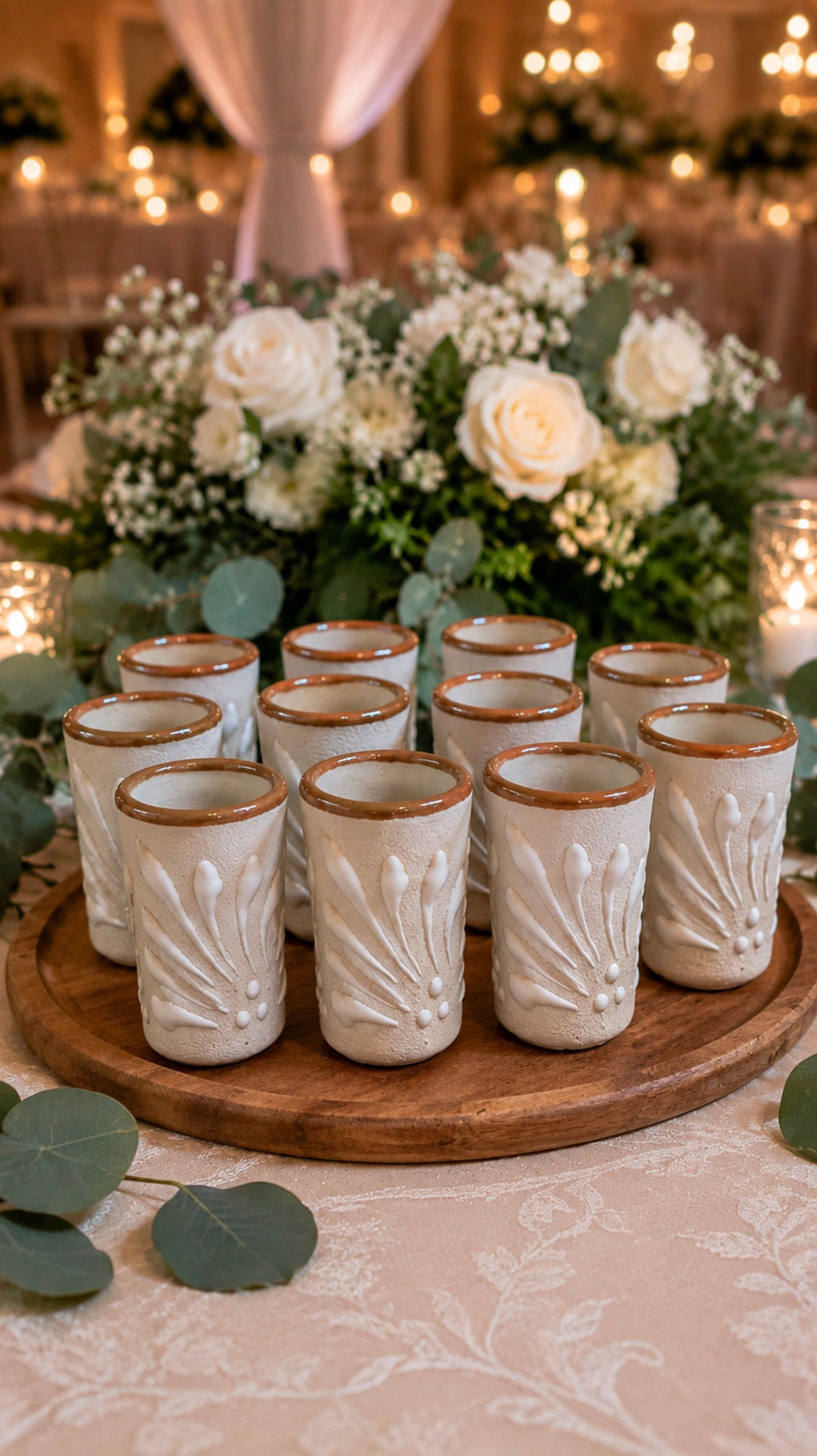 Set of 12 Handcrafted Talavera Shot Glasses – White Floral Design