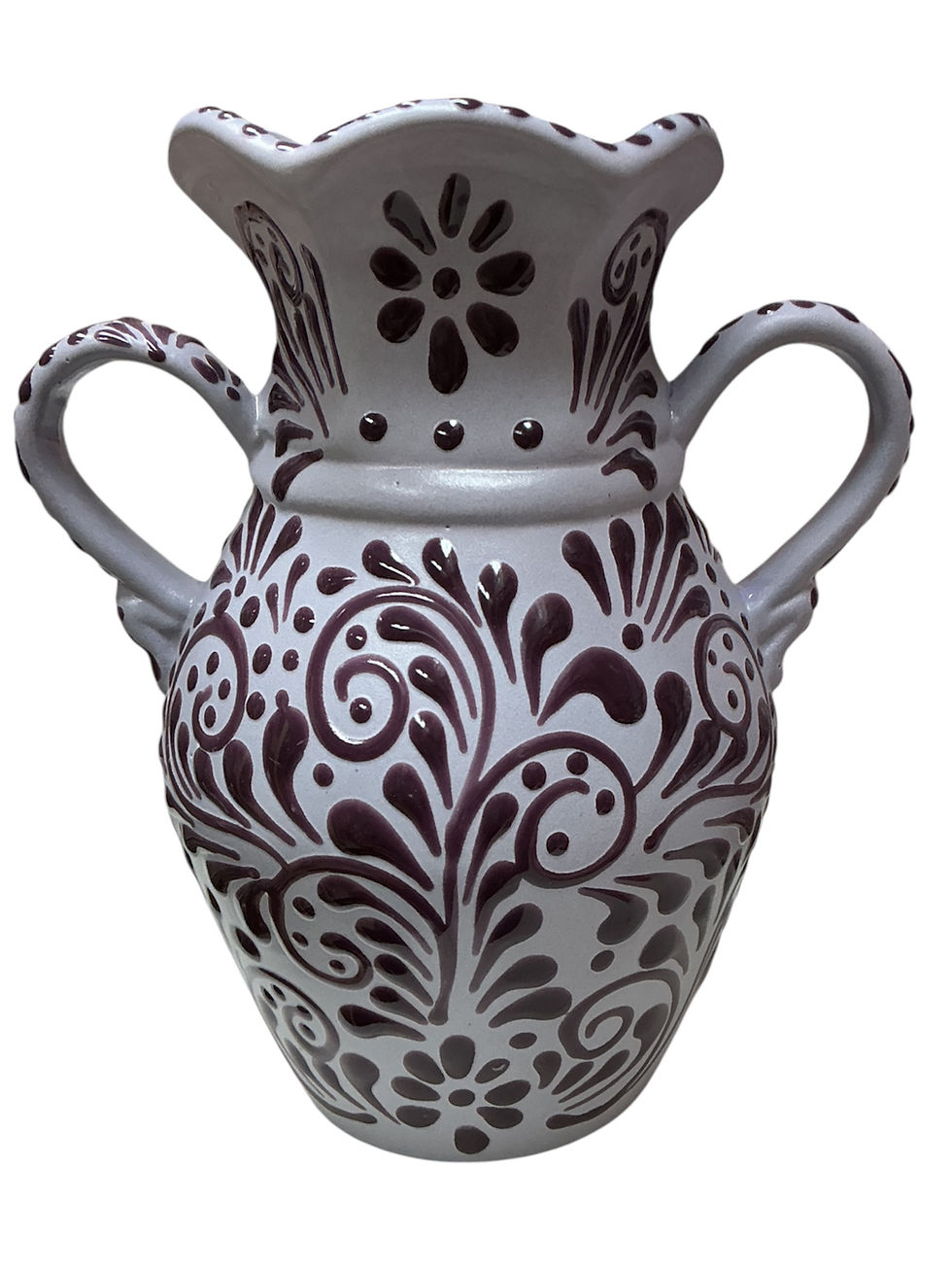 Thumbnail: Hand Painted Talavera Floral Vase with Dual Handles | Purple Color