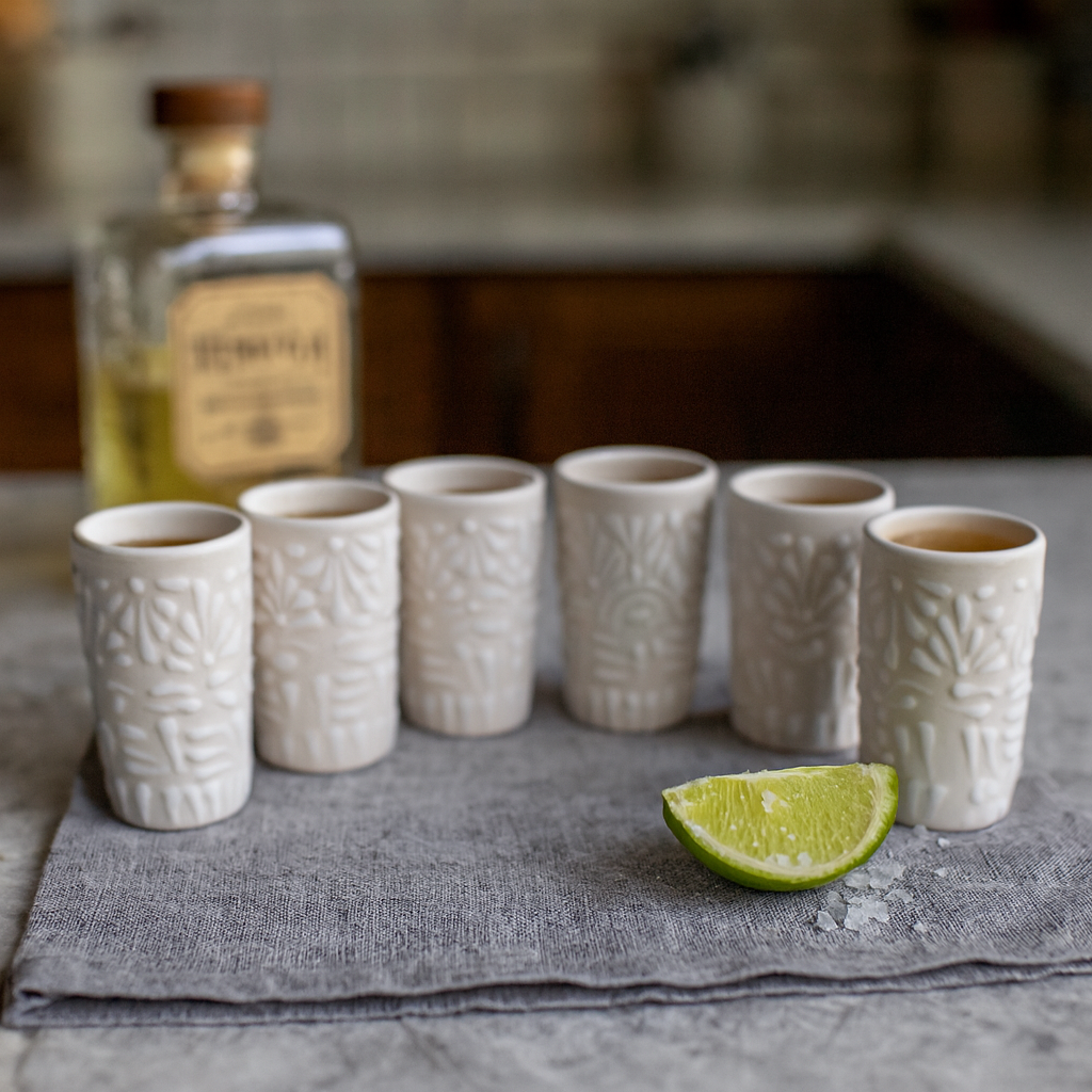 Handmade Talavera Shot Glass (Set of 6) | Pearl & White Color 