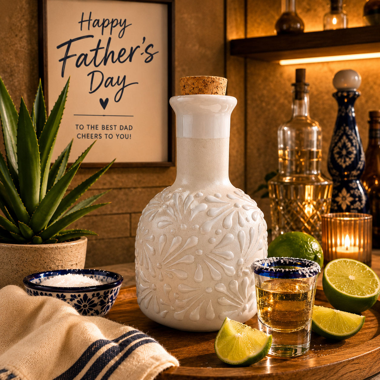 Talavera white Tequilero Decanter with Cork Stopper