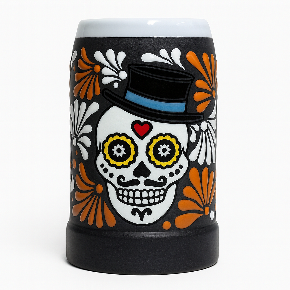 Thumbnail: Mexican Talavera Day Of The Dead Tarro Beer Mug | Black Color 