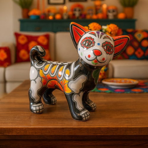 Talavera Day of the Dead Chihuahua Figurine | Casa Artesanal