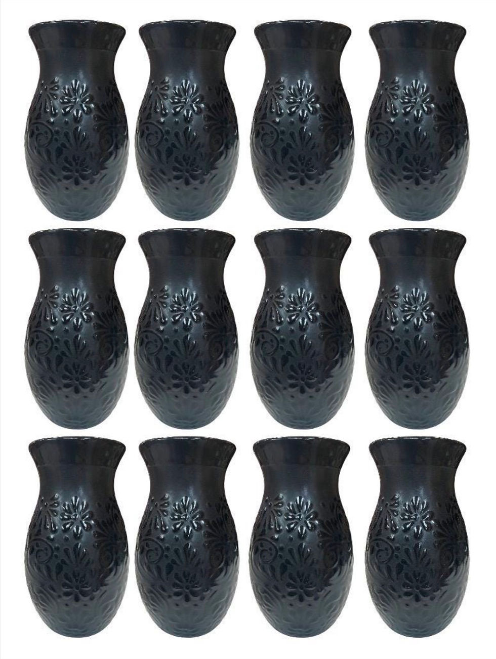 Thumbnail: Set Of 12 Talavera Vase Centerpieces Elegant Black Floral Design Set