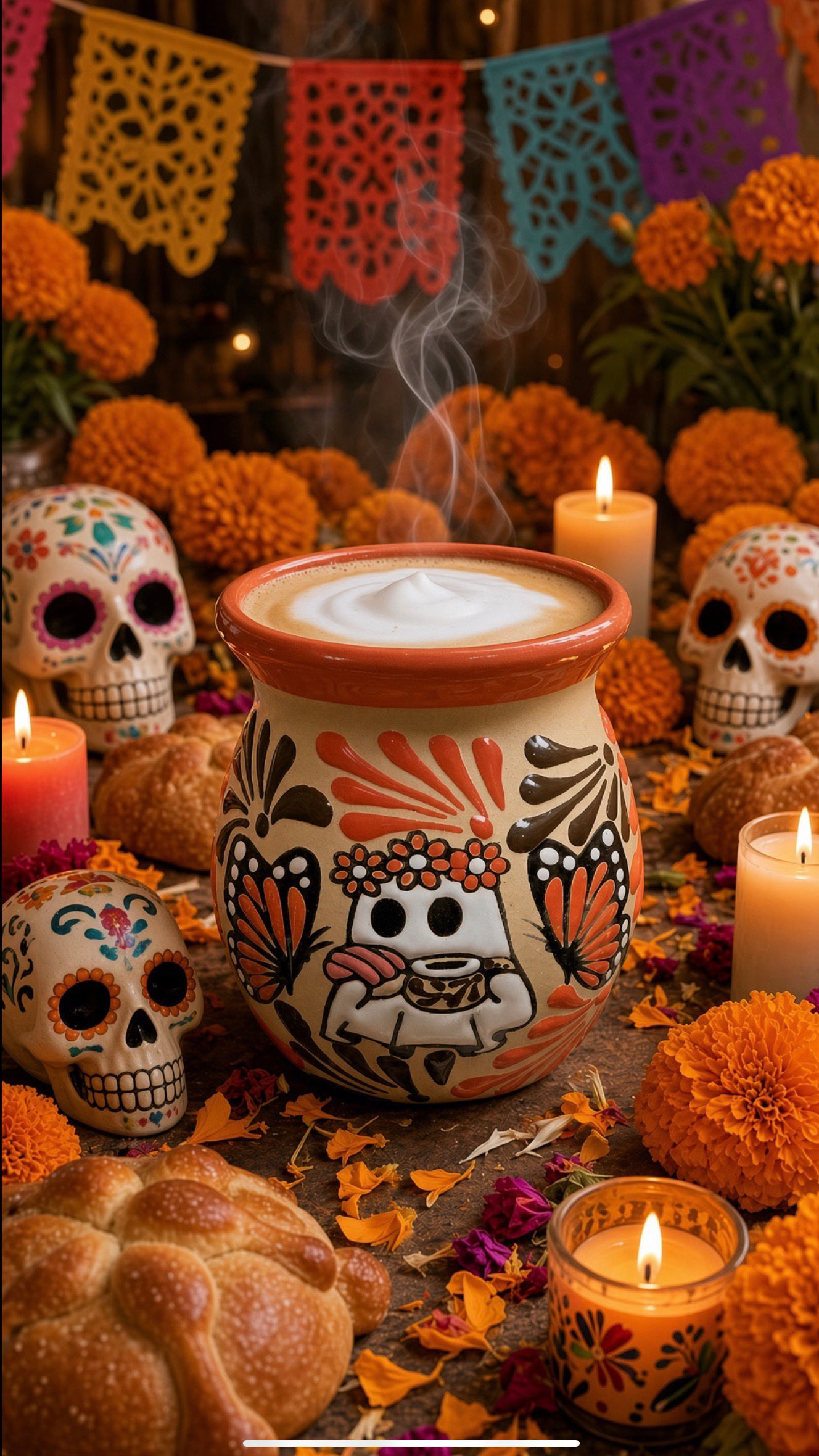 Hand Painted Ghost & Butterfly Mexican Mug