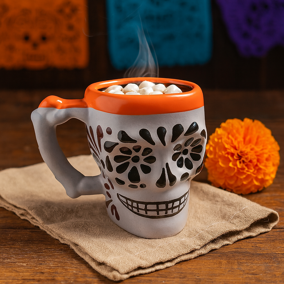 Traditional Talavera Day of the Dead Skull Mug | Lavender & Orange Color