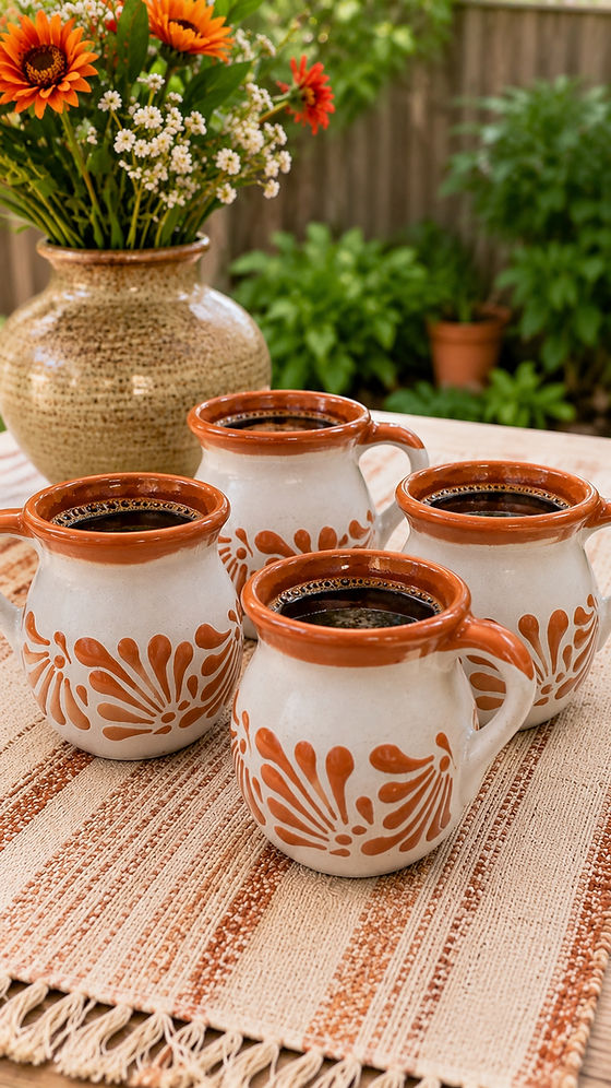 Set of 4 | Talavera Coffee Mug Handmade White Brown Floral Design