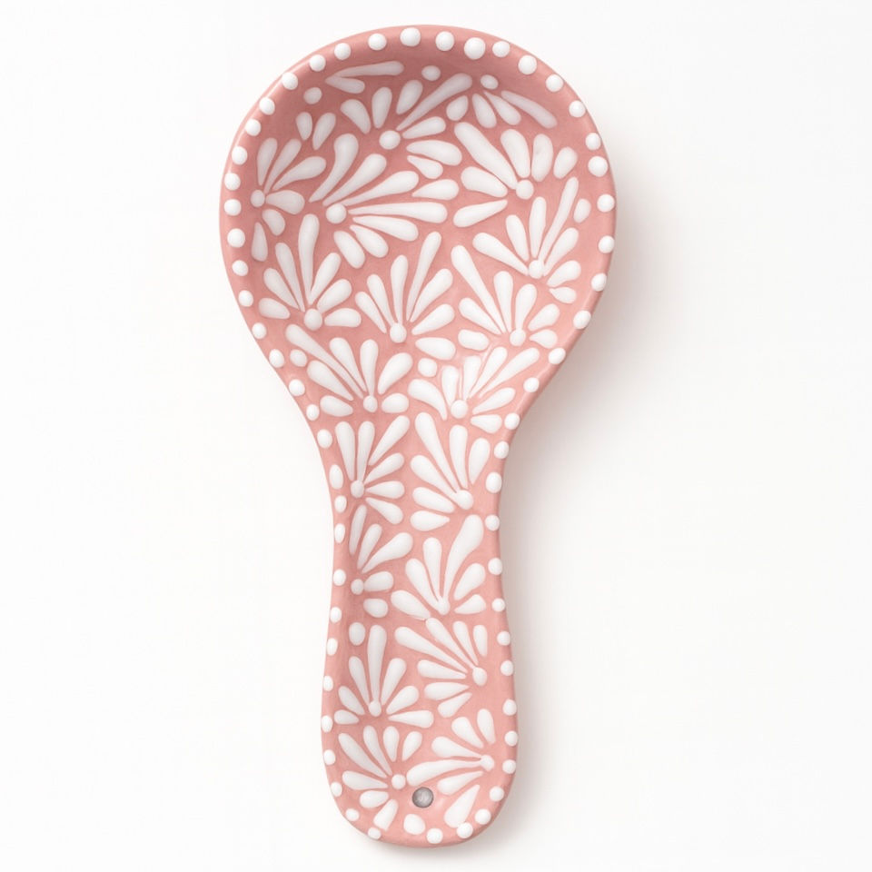 Thumbnail: Traditional Mexican Talavera Spoon Rest | Pink & White Color