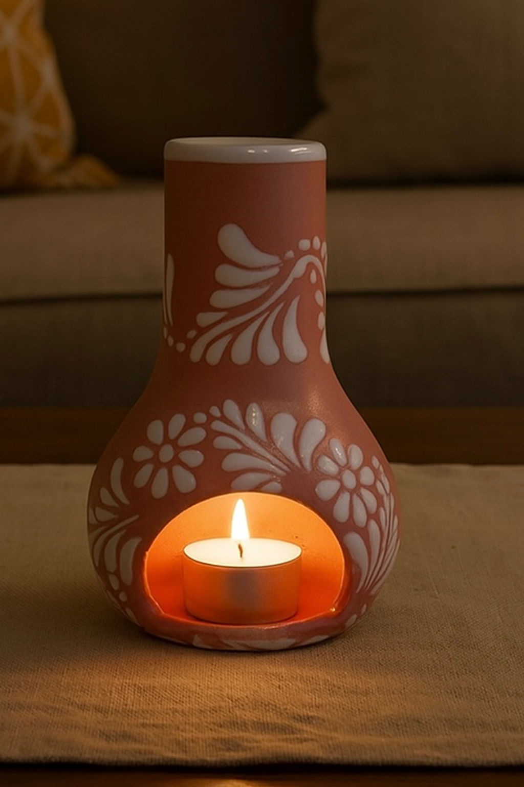 Handmade Talavera Mini Chimney |  Pink & White Color 