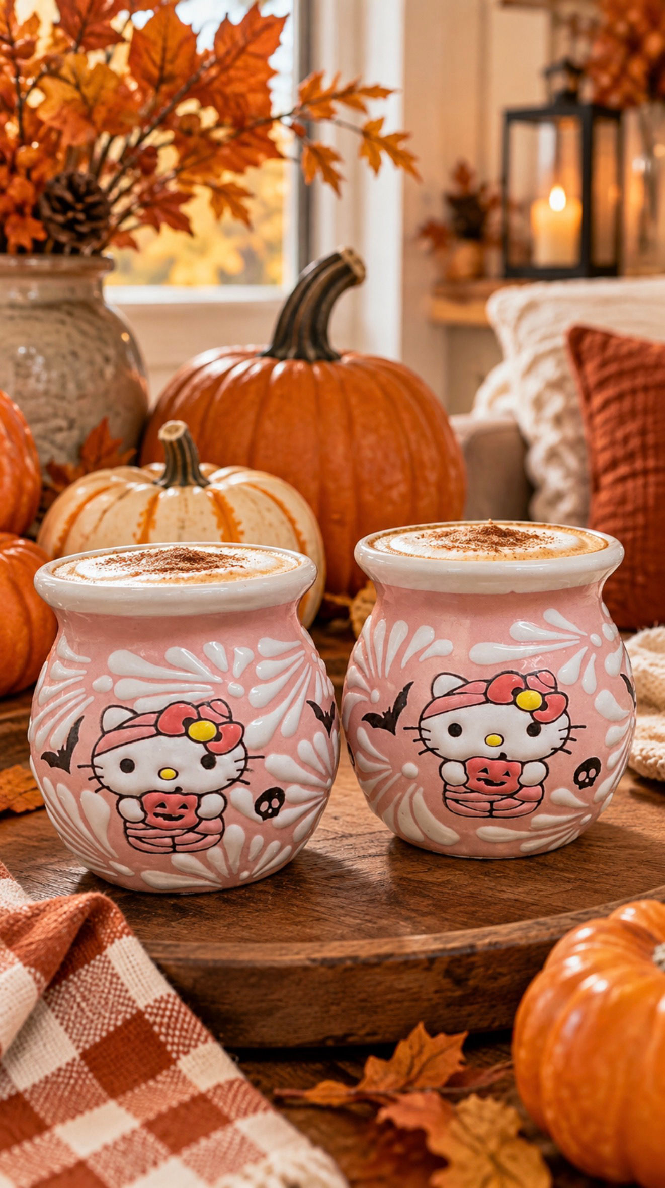 Pink Halloween Kitty Talavera Mug Set of 2