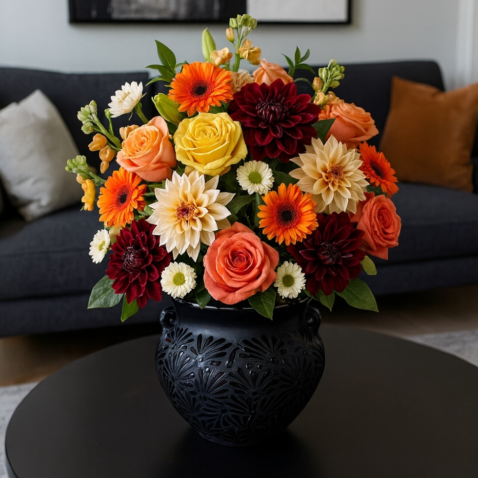 Handcrafted Black Talavera Flower Pot with Floral Carvings | Black