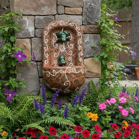 Talavera Brown & Green Wall Mounted Water Fountain Lead Free with electric  pump | Casa Artesanal