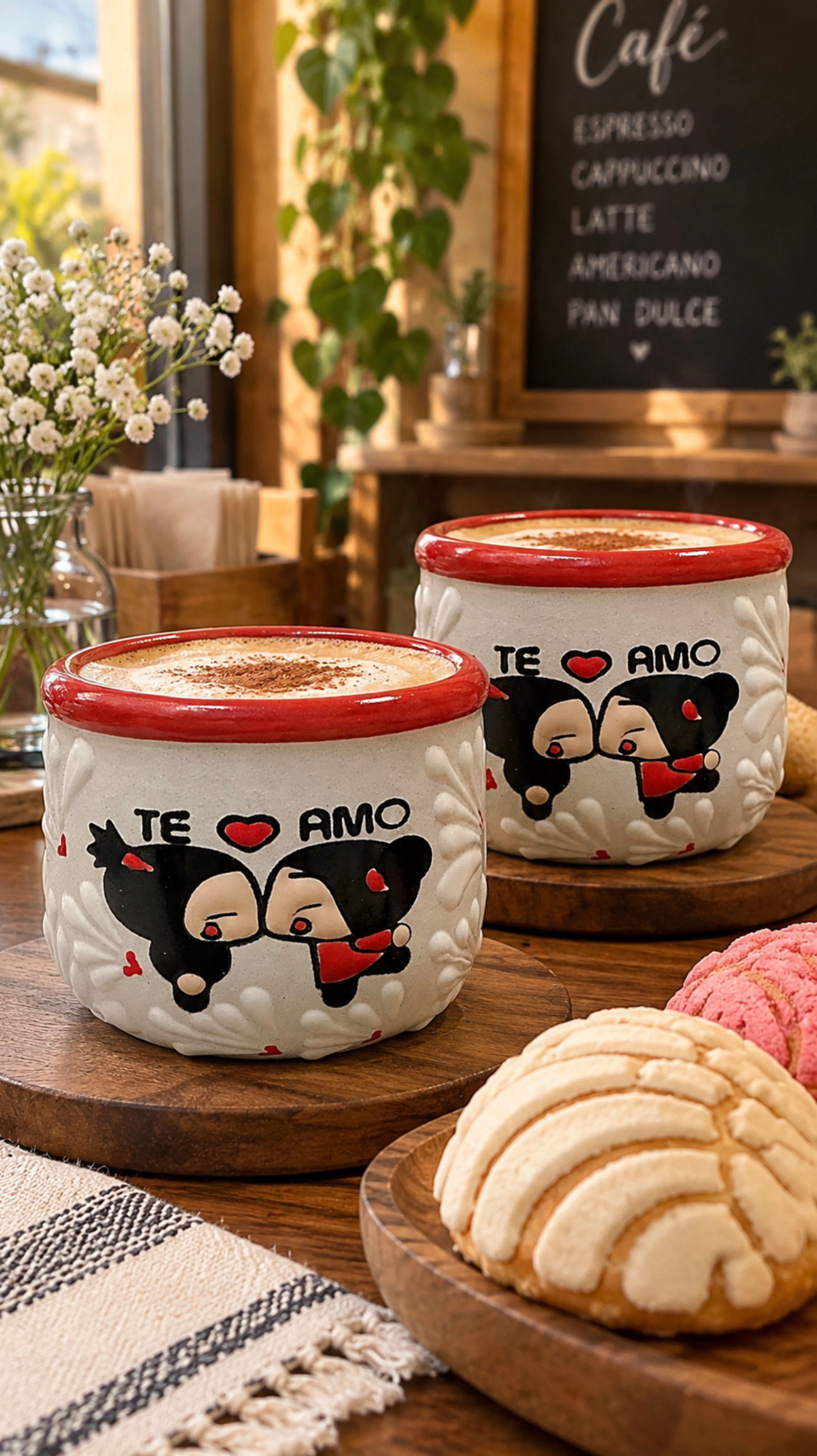 Set of 2 Hand-Painted “Te Amo” Ceramic Mugs – Romantic Couple Design