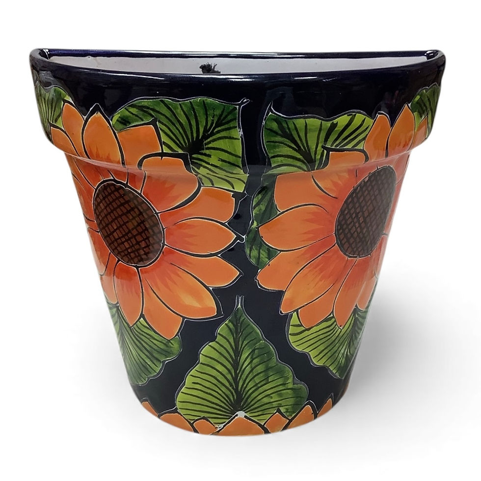 Thumbnail: Talavera Sunflower Planter – cobalt blue  & Orange – Lead Free – 9x9” 