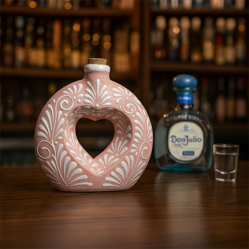 Handcrafted Talavera Heart shaped Tequilero flor design| Pink