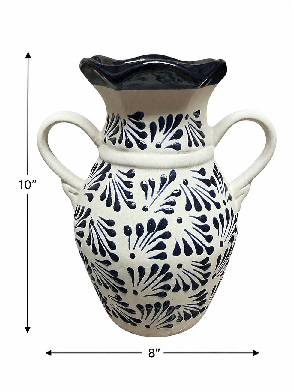Thumbnail: Handcrafted Blue & White Talavera Style Double Handle Flower Vase