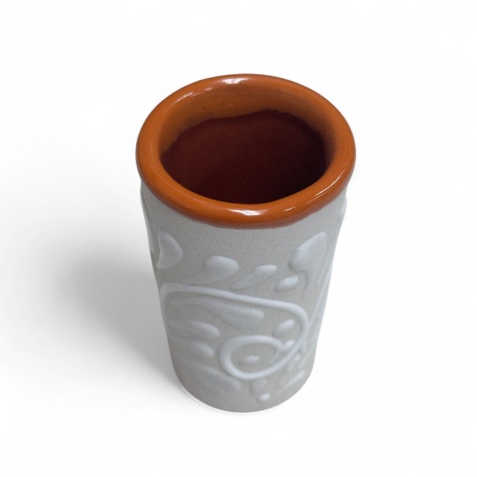 Thumbnail: Handmade Talavera Shot Glass Set | White & Terracotta Rim (Set of 6)