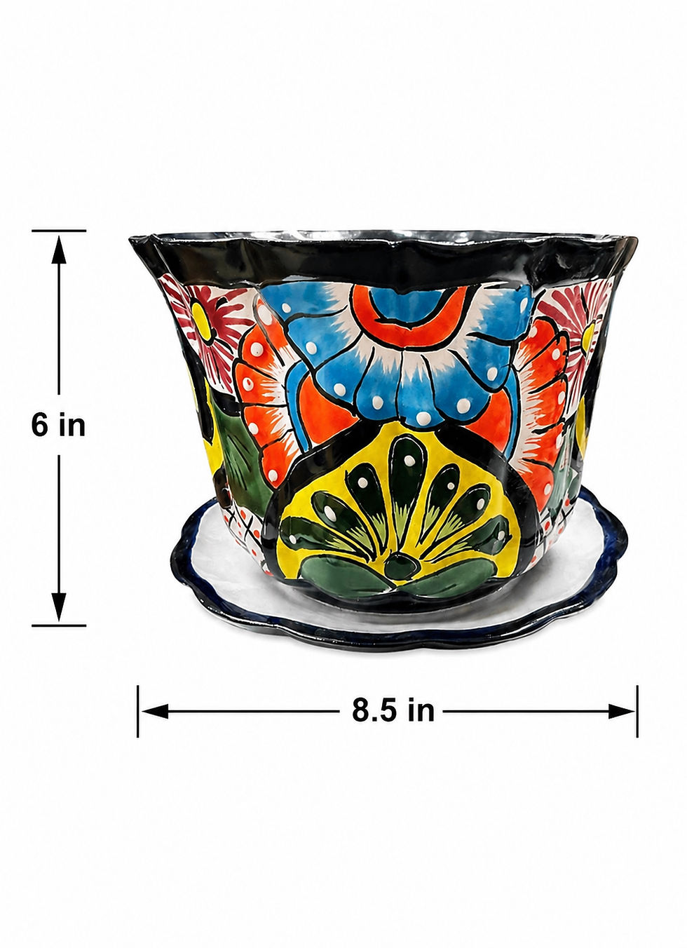 Thumbnail: Handcrafted Talavera Planter with Drainage Tray Colorful Mexican Ceramic Flower 