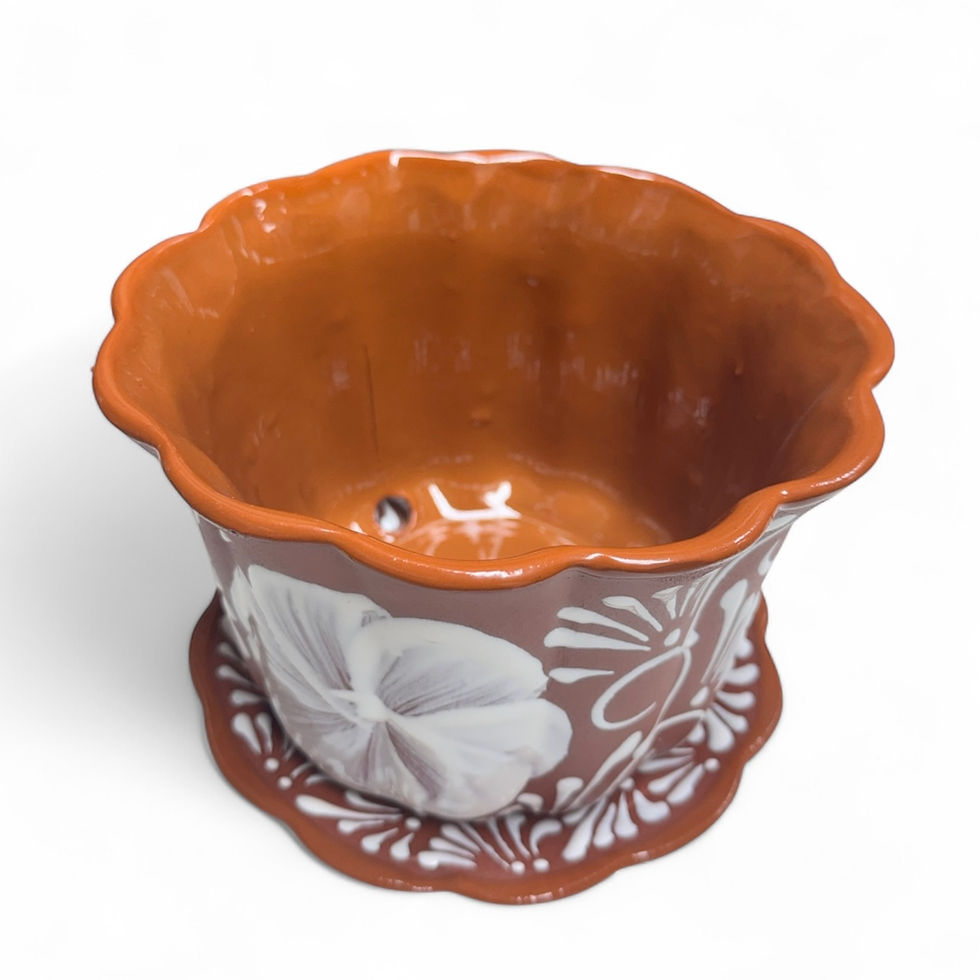 Thumbnail: Handcrafted talavera  Flower Pot | brown & White Floral Color